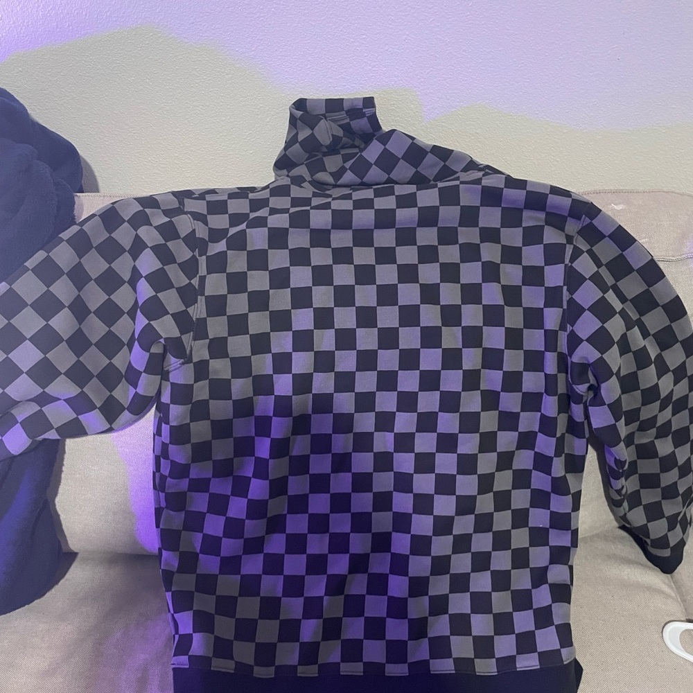 Boys checkered black and grey hoodie.